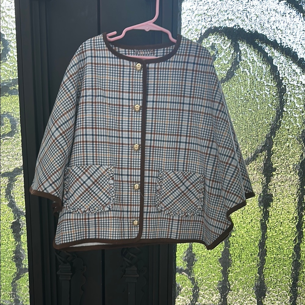 Janie and Jack Brown and Blue Cape with Classic Plaid Design